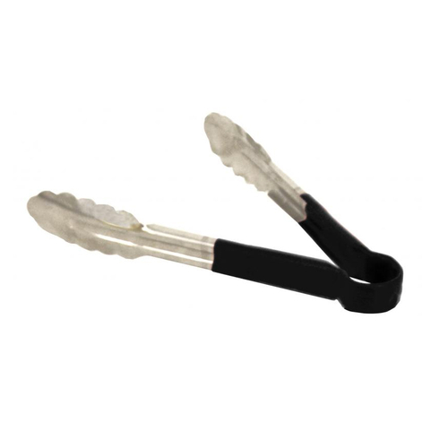 Omcan USA 80540 9" Stainless Steel with Black Plastic Coated Handle Utility Tongs
