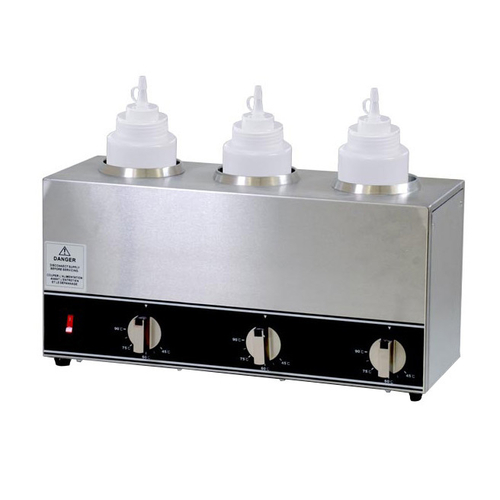 Omcan USA 44179 17.6" W x 7.34" D Stainless Steel Countertop Triple Bottle Sauce Warmer - 120 Volts 600 Watts