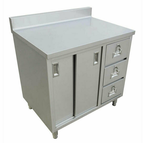Omcan USA 43483 48" W x 24" D x 36" H Stainless Steel 16 Gauge Enclosed Cabinet Base with Sliding Door Work Table