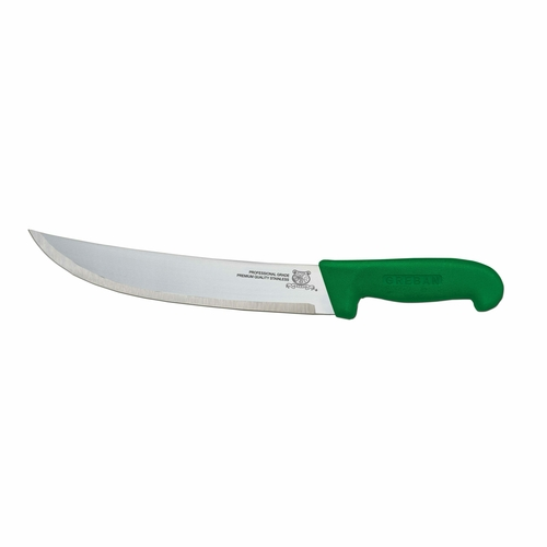 Omcan USA 12215 10" Stainless Steel Green Handle Curved Blade Steak Knife