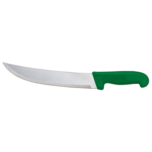 Omcan USA 12215 10" Stainless Steel Green Handle Curved Blade Steak Knife