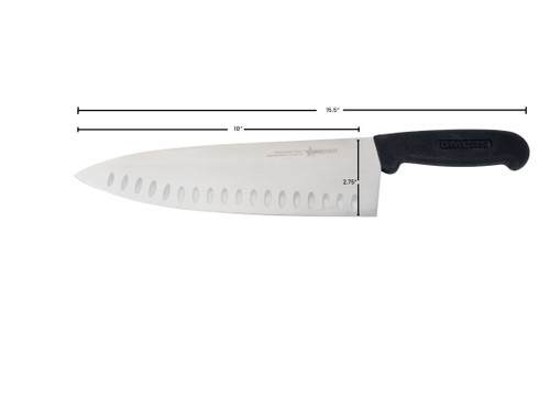 Omcan USA 12172 10" Black Handle Medium Granton Edge Cook Knife