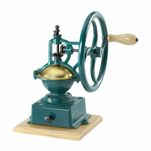 Omcan USA 43681 0.22 Lb. Hopper Capacity Teal Finish Beech Wood and Cast Iron Construction Manual TRE SPADE Coffee Grinder