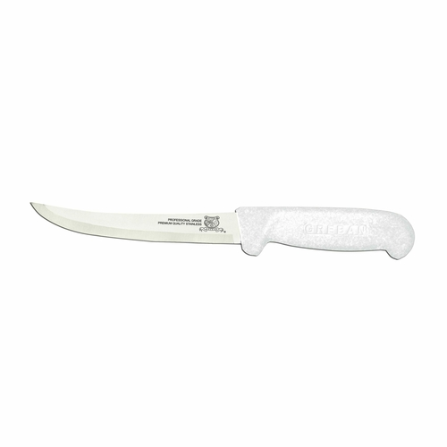 Omcan USA 11801 6" Stainless Steel White Handle Curved Boning Knife