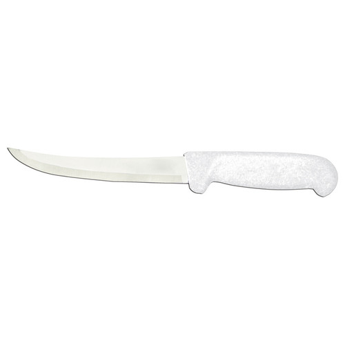 Omcan USA 11801 6" Stainless Steel White Handle Curved Boning Knife