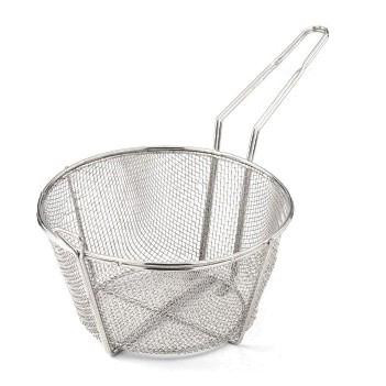 Omcan USA 80380 8.5" Dia. x 4.25" H Nickel Plated Steel Round Medium Mesh Fry Basket