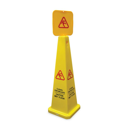 Omcan USA 24416 4-Sided Yellow Caution Wet Floor Cone Sign