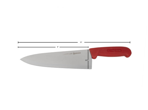 Omcan USA 12008 8" Stainless Steel Red Handle Medium Blade Chef Knife