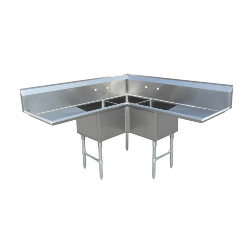 Omcan USA 43073 Stainless Steel 8" Center Faucet Holes Left and Right Drain Board Space Saver Sink