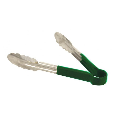 Omcan USA 80539 9" Stainless Steel with Green Plastic Coated Handle Utility Tongs