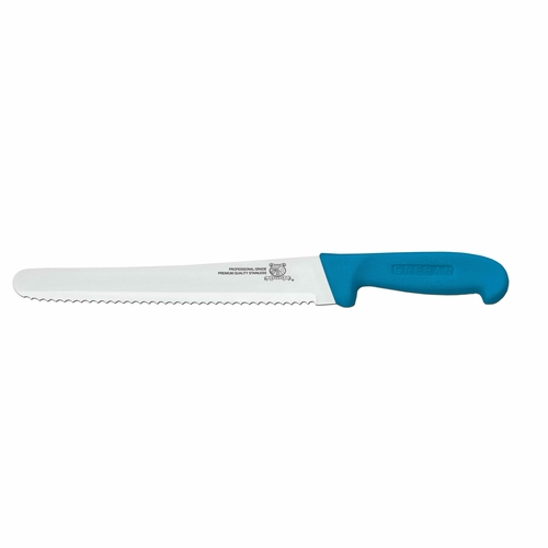 Omcan USA 12460 10" Blue Handle Wave Edge Straight Slicing Knife