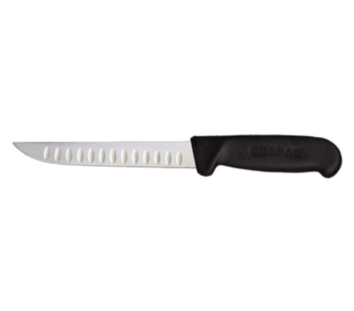Omcan USA 11824 6" Stainless Steel Black Handle Granton Edge Straight Boning Knife