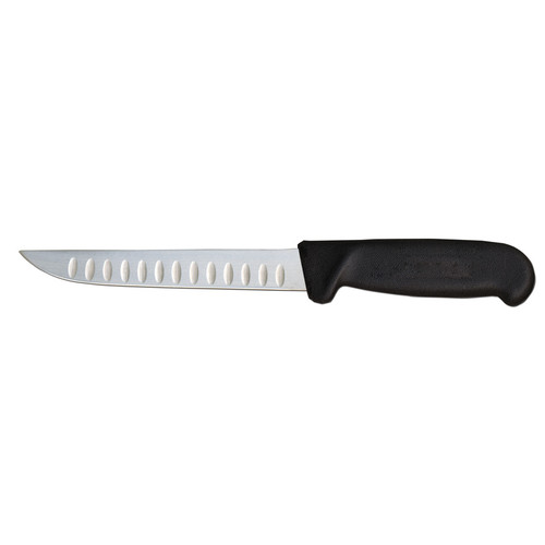Omcan USA 11824 6" Stainless Steel Black Handle Granton Edge Straight Boning Knife