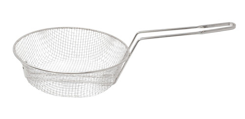 Omcan USA 80375 10" Dia. x 3" H Nickel Plated Steel Round Medium Mesh Culinary Basket