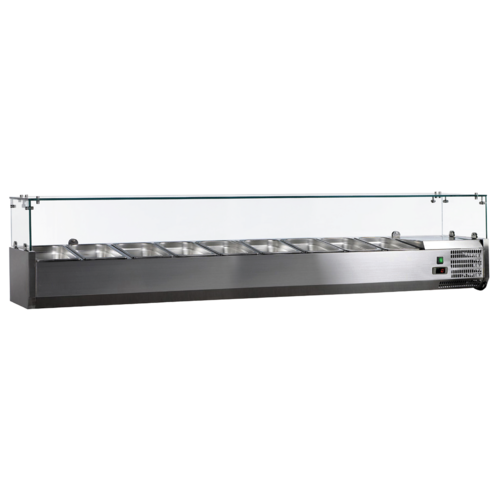 Omcan USA 46680 47.2" W Countertop Refrigerated Topping Rail with Glass Sneeze Guard -120 Volts