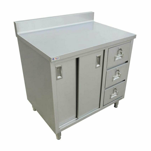 Omcan USA 45284 48" W x 30" D 430 Stainless Steel 16 Gauge Cabinet Base with Sliding Doors Work Table