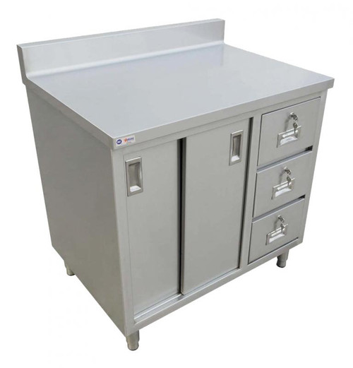 Omcan USA 45284 48" W x 30" D 430 Stainless Steel 16 Gauge Cabinet Base with Sliding Doors Work Table