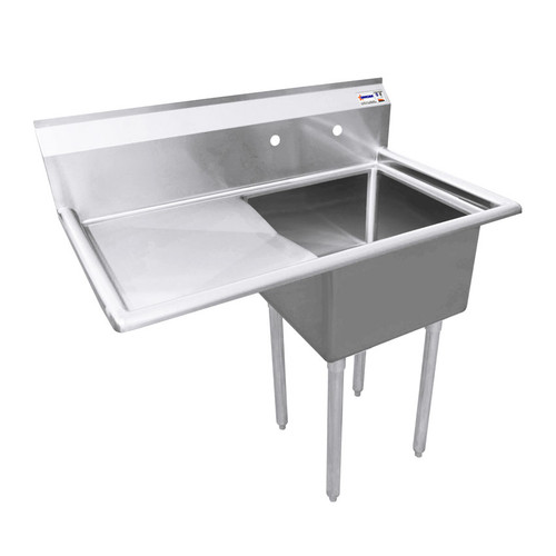 Omcan USA 25247 Stainless Steel 8" Center Faucet Holes Left Drain Board Pot Sink