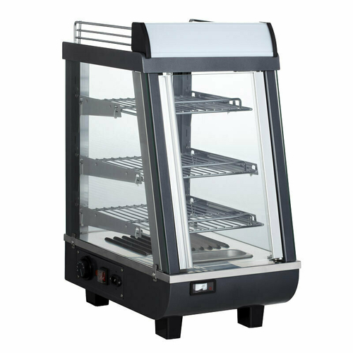Omcan USA 44437 13" W Straight Glass Self-Service 3 Shelves Countertop Heated Display Case -110 Volts
