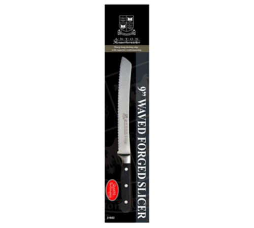 Omcan USA 21882 9" Black Handle Wave Premium Slicing Knife