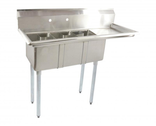 Omcan USA 39763 Stainless Steel (2) 1" Center Faucet Holes Right Drain Board Space Saver Sink