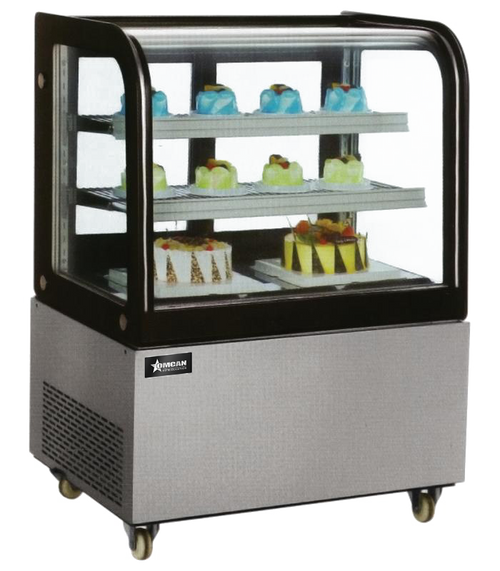 Omcan USA 40519 47.25" W x 26.6"D x 50"H Stainless Steel Floor Model Curved Glass Refrigerated Display Case - 110 Volts 1-Ph