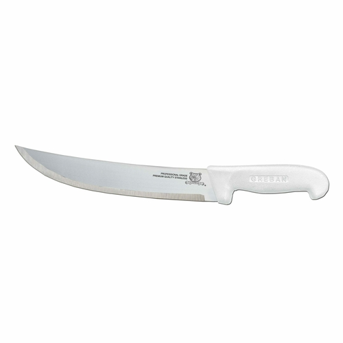 Omcan USA 12229 10" Stainless Steel White Handle Curved Blade Steak Knife