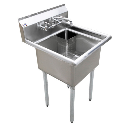 Omcan USA 22112 23" W 18 Gauge Stainless Steel Without Drainboard Galvanized Legs Pot Sink