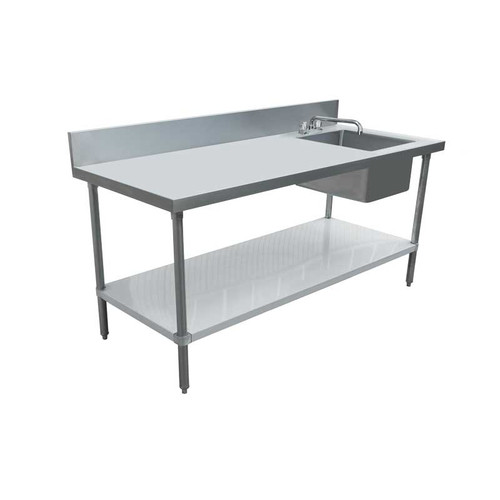 Omcan USA 43244 72"W x 30"D Stainless Steel 6"H Backsplash Work Table With Prep Sink