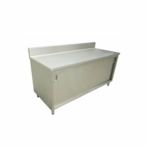 Omcan USA 43482 72" W x 24" D x 36" H Stainless Steel 16 Gauge Enclosed Cabinet Base with Sliding Door Work Table