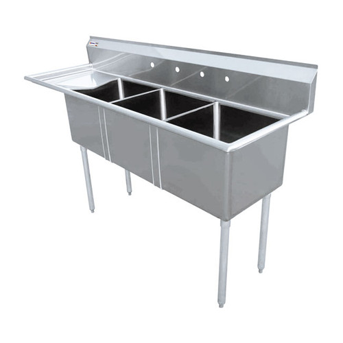Omcan USA 43786 98.5" W Stainless Steel 18 Gauge Three Compartment with Left-Hand Drainboard Pot Sink