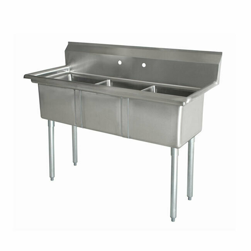 Omcan USA 43776 59" W Stainless Steel 18 Gauge Three Compartment with Galvanized Legs Pot Sink