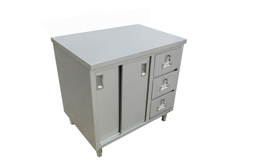 Omcan USA 44190 60" W x 24" D 430 Stainless Steel 16 Gauge Cabinet Base with Sliding Doors Work Table