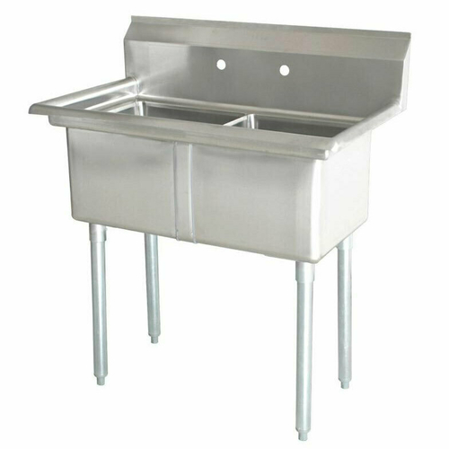 Omcan USA 43780 41" W Stainless Steel 18 Gauge Two Compartment with Galvanized Legs Pot Sink