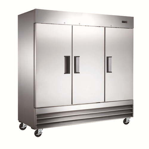 Omcan USA 50028 81" W Stainless Steel Exterior Reach-In 3 Section Refrigerator - 110 Volts