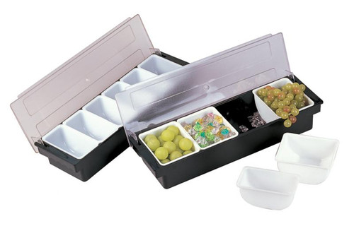 Omcan USA 80592 6 Compartments Black Plastic Condiment Holder