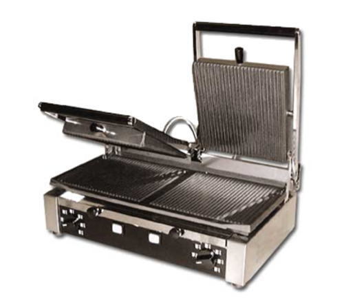 Omcan USA 11378 10" x 19" Grooved Top and Bottom Dual Elite Series Sandwich Grill - 220 Volts