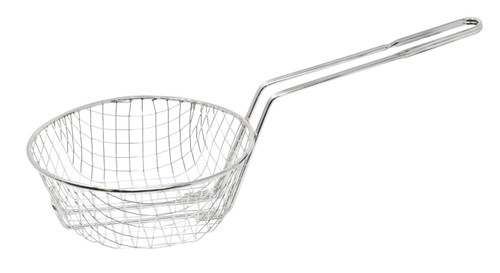 Omcan USA 80371 8" Dia. x 3" H Nickel Plated Steel Round Coarse Mesh Culinary Basket