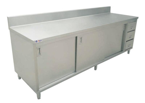 Omcan USA 45286 72" W x 30" D 430 Stainless Steel 16 Gauge Cabinet Base with Sliding Doors Work Table