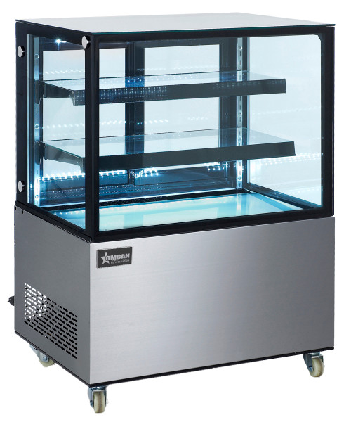 Omcan USA 39540 47.8" W x 26.6"D x 50"H Stainless Steel Floor Model Square Glass Refrigerated Display Case - 110 Volts 1-Ph