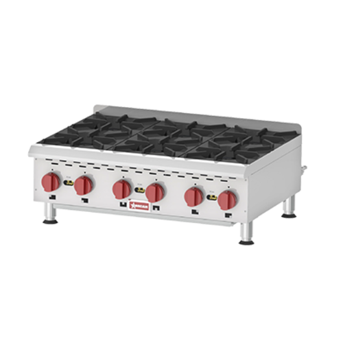 Omcan USA 43735 Stainless Steel Natural Gas Countertop 6 Burners Hotplate - 132,000 BTU