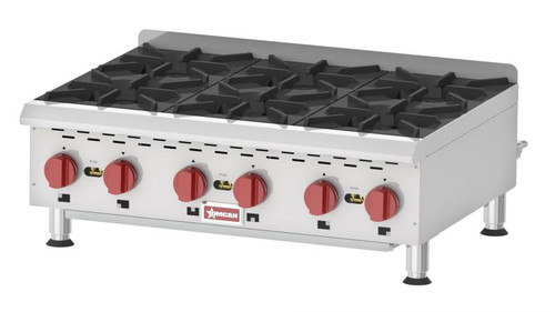 Omcan USA 43735 Stainless Steel Natural Gas Countertop 6 Burners Hotplate - 132,000 BTU