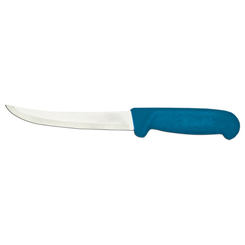 Omcan USA 11775 6" Stainless Steel Blue Handle Curved Boning Knife