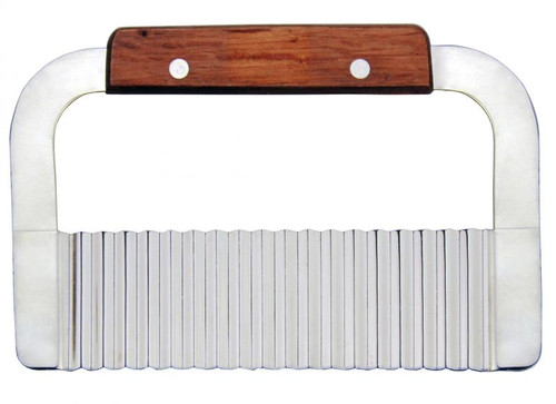 Omcan USA 80006 7" Stainless Steel Wood Handle Crinkle Cut Serrator