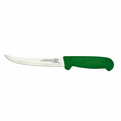 Omcan USA 11780 6" Stainless Steel Green Handle Curved Boning Knife
