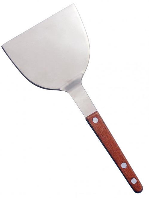 Omcan USA 80017 4" x 3.5" Stainless Steel Blade with Wood Handle Solid Tappanyaki Turner