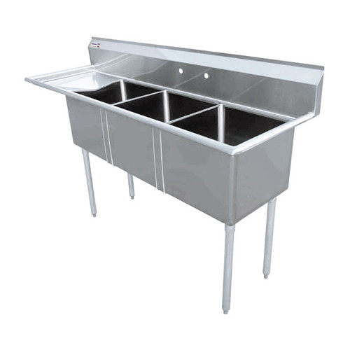Omcan USA 43764 75" W Stainless Steel 18 Gauge Three Compartment with Left-Hand Drainboard Pot Sink
