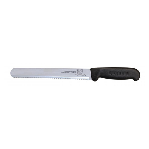 Omcan USA 12696 12" Black Handle Straight Wave Edge Blade Slicing Knife