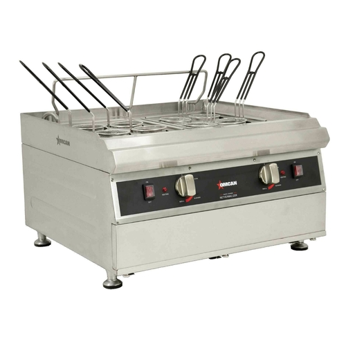 Omcan USA 41883 2.37 Gal. Stainless Steel Double Tank Electric Countertop Pasta Cooker - 240 Volts 1-Ph