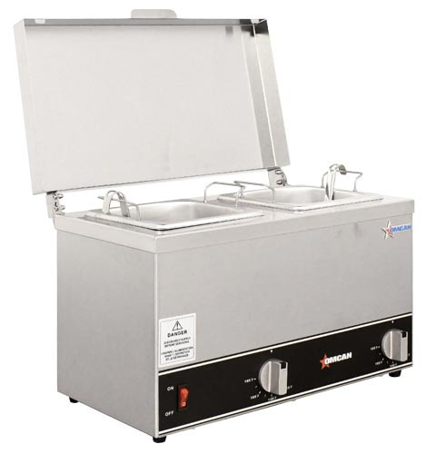 Omcan USA 44182 16.26" W x 11.02" D Stainless Steel Countertop Double Pot Sauce Warmer - 120 Volts 400 Watts